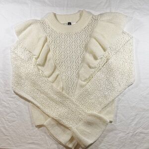 Divided Cream Knit Ruffle-Shoulder Crewneck Sweater XS NEVER WORN